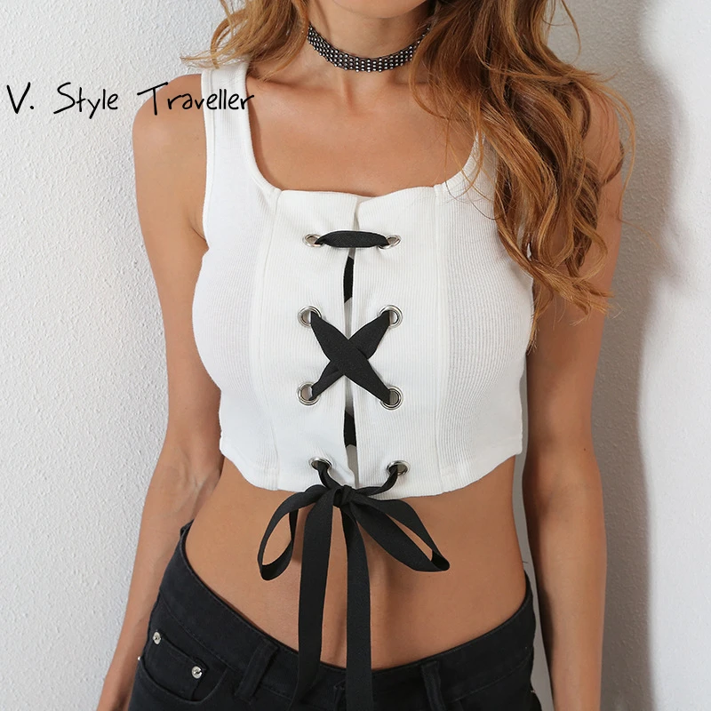 Летний стиль укороченные Безрукавки для женщин Кружево Up Пляж Boho укороченный топ