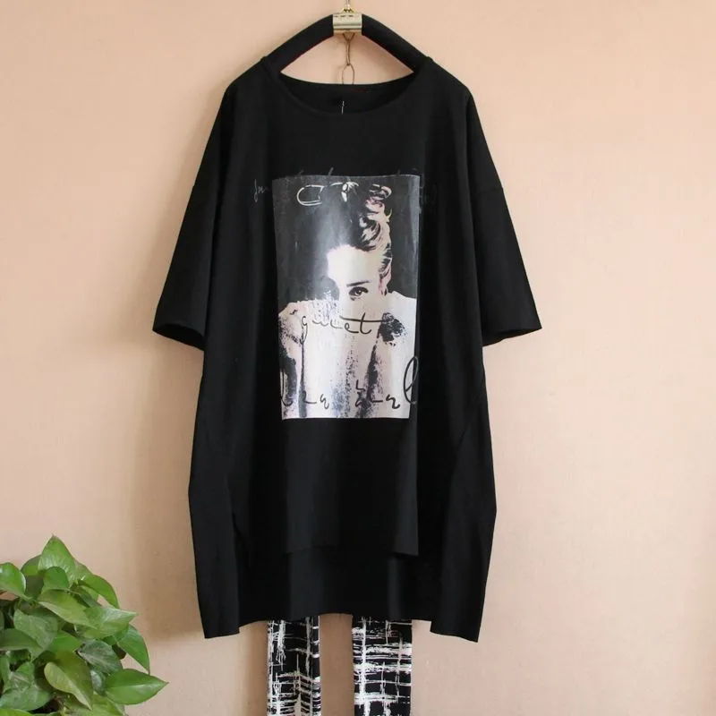 

Free shipping summer plus size women t shirt loose o-neck short-sleeve t-shirt cotton big long design casual shirts chest 120 cm