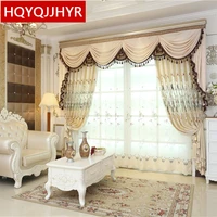 beige european luxury embroidered curtains for living room upscale villas custom finished curtains for bedroomkitchen