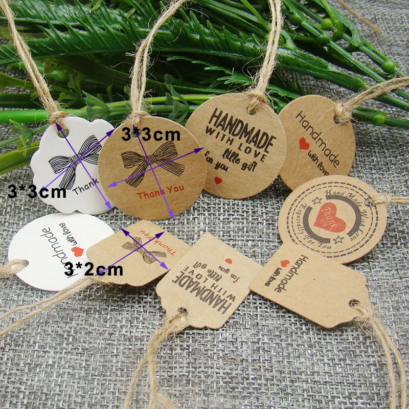 3*2cm scallop jewelry gift paper tag kraft color thank you tag500pcs +500pcs hemp string for products hang tagging label | Дом и сад