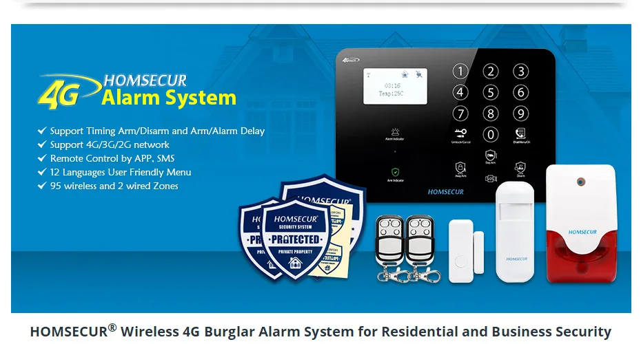 HOMSECUR GA01-4G-B беспроводной 4G/GSM, ЖК-дисплей домашняя охранная сигнализация с питомцем дружественный PIR сенсор+ IOS/Android приложение