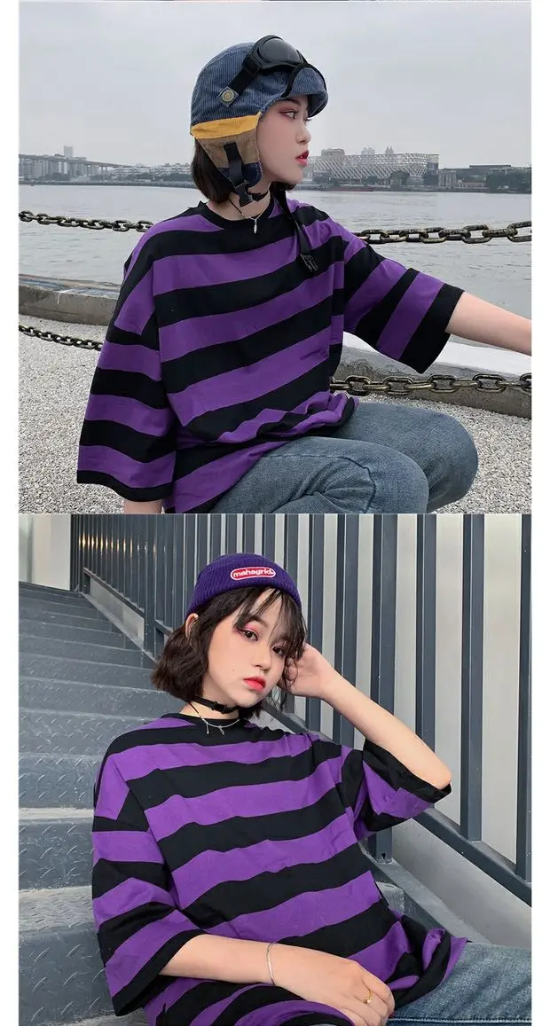 YouGeMan весна лето Модная женская футболка Корейская Ulzzang Harajuku винтажная полосатая футболка с коротким рукавом женская футболка Топы