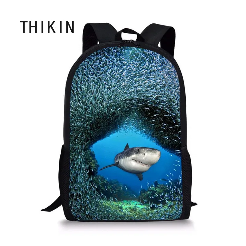 THIKIN Great White Shark 3D принт школьные сумки для мальчиков Детский рюкзак крутой ранец