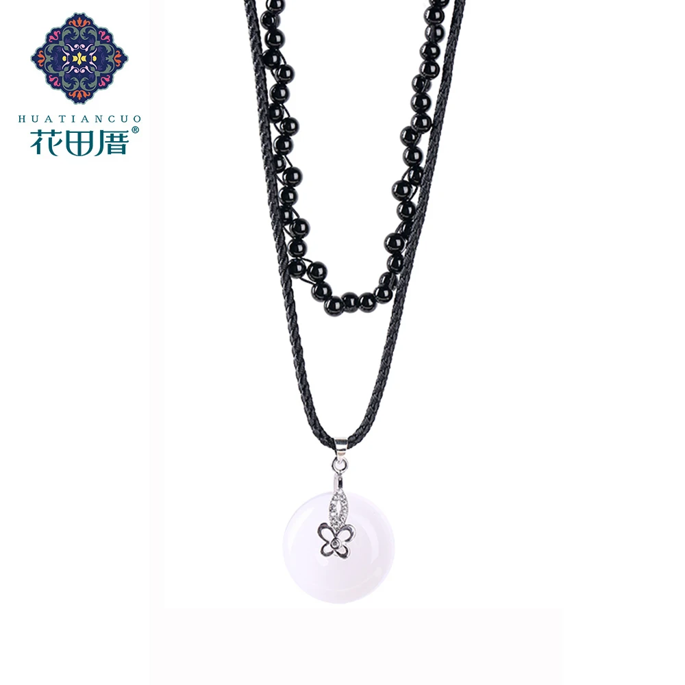 

Ethnic Pendant Chkers Handmade Necklace Copper Plated J ade Bukle Black Stone Bead Buckle Design Female Accessories DL-18003