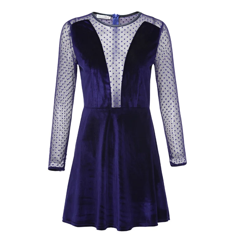 2017 новые модные женские пикантные перспектива бархатное платье с длинными