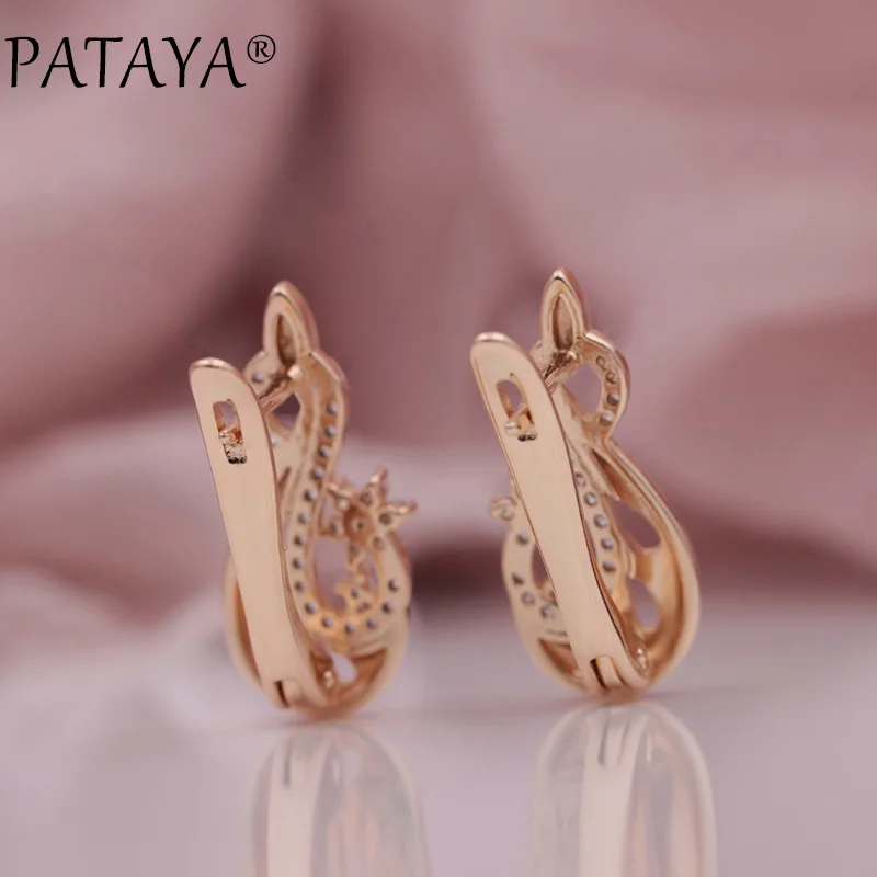 PATAYA, новинка, экстремальная роскошь, винтажное цветочное ювелирное изделие для женщин, Свадебная вечеринка, 585, розовое золото, микро-воск, инкрустация, натуральный циркон, висячие серьги