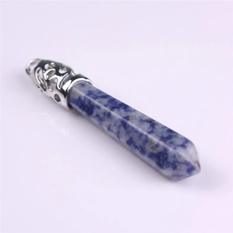 Sodalite 12 шт./лот, маятник, шестигранный, заостренный, рейки, натуральные камни, кварцевый столб, подвески, подвеска для изготовления ожерелья, DIY аксессуары - Окраска металла: Sodalite