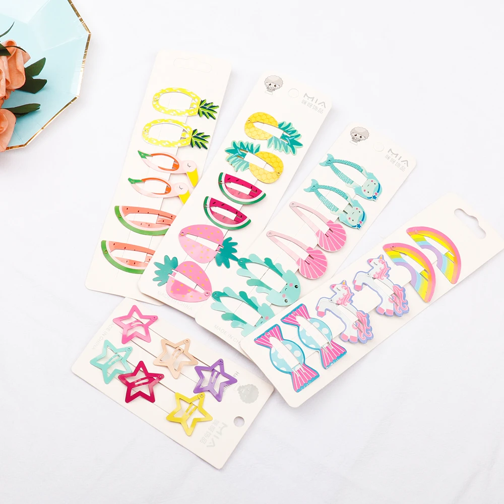 

AHB 6pcs/lot Cartoon Fruit BB Hair Clips for Girls Princess Hair Pins Summer Unicorn Hair Barrettes Korean Hair Accessories