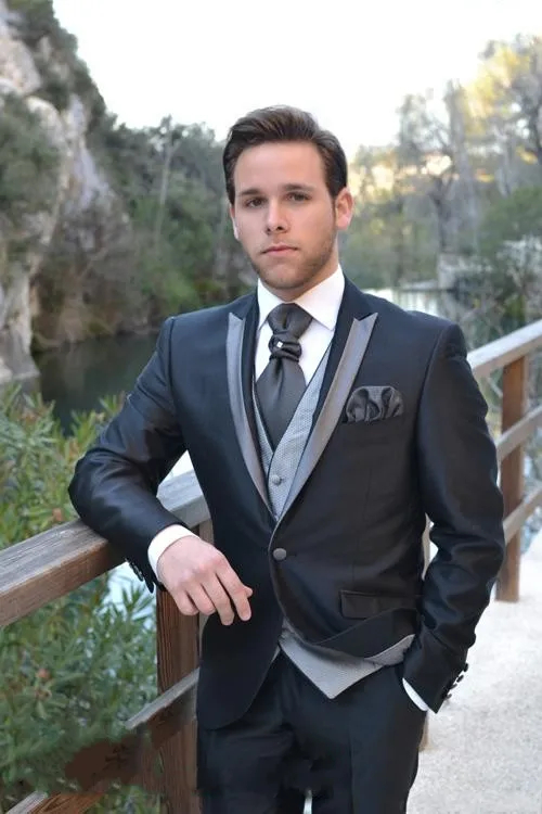 Модный мужской костюм на одной пуговице 2017 Черные смокинги для жениха мужские