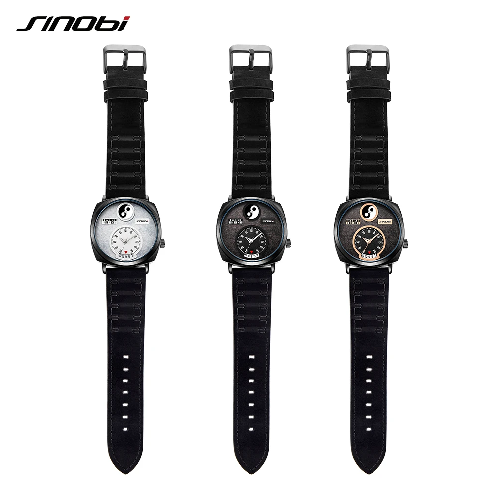 

Sinobi Men's Creative Watches Genuine Leather Strap Unique Tai Chi Chinese Kung Fu Yin Yang Elements Concept Modern Watches 2020