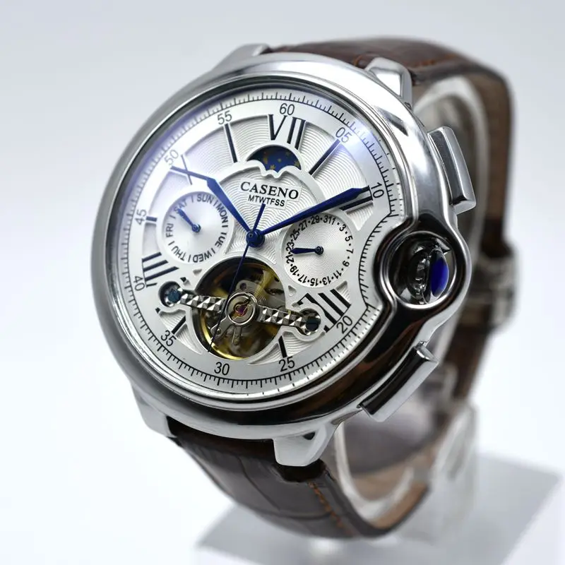 CASENO Tourbillon Мужские часы Топ бренд класса люкс ремень часы для мужчин автоматические механические наручные часы Скелет спортивные мужские часы relogio