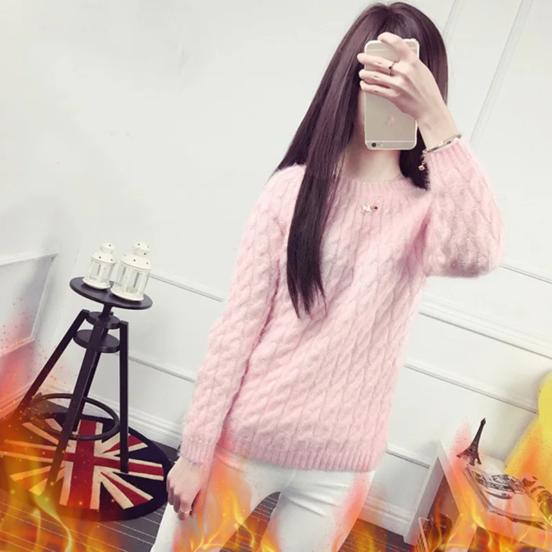 Women Sweaters Autumn Winter New Mohair Sweater Twist Loose Short Solid Color Round Neck Pullover Bottoming XY514 | Женская одежда