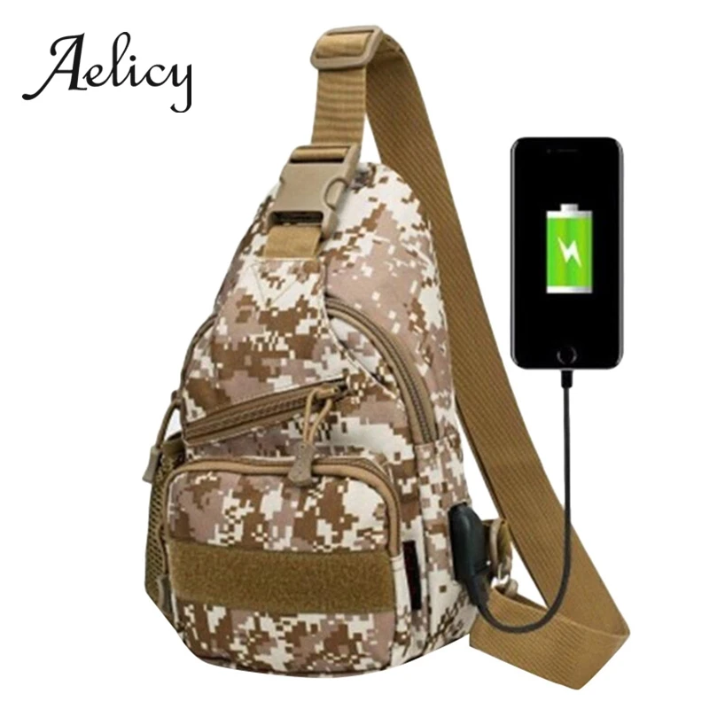 Мужская сумка Кроссбоди Aelicy камуфляжная Сумка в стиле милитари с usb разъемом