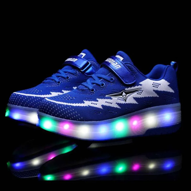 2018 Children's LED shoes USB Charging men women charging wheel sneakers casual big kids glowing shoe size 28-40 | Детская одежда и