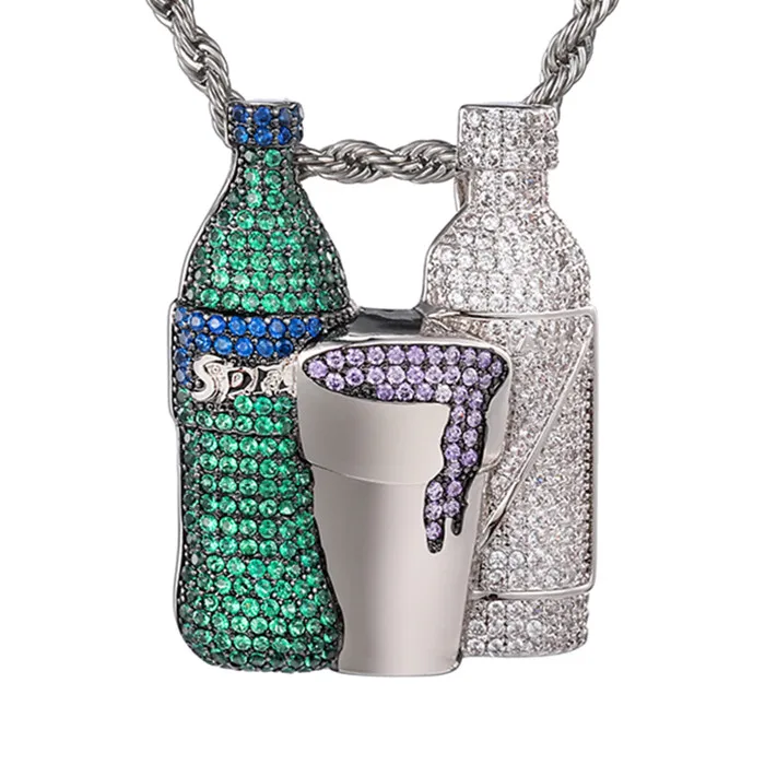only pendant D& Z индивидуальное ожерелье в виде бутылки с напитком, мужское ожерелье в стиле хип-хоп со льдом, блестящее циркониевое ожерелье с подвеской - Окраска металла: only pendant