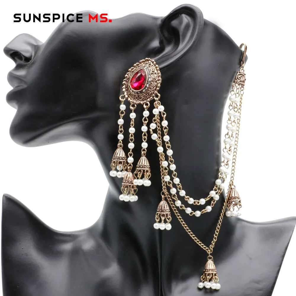 LL095fire-LEFT SUNSPICE, MS, индийские ювелирные изделия, серьги, звено, головной убор для женщин, античное золото, жемчуг, кисточки, серьги, кристалл, винтажные свадебные аксессуары - Окраска металла: LL095fire-LEFT