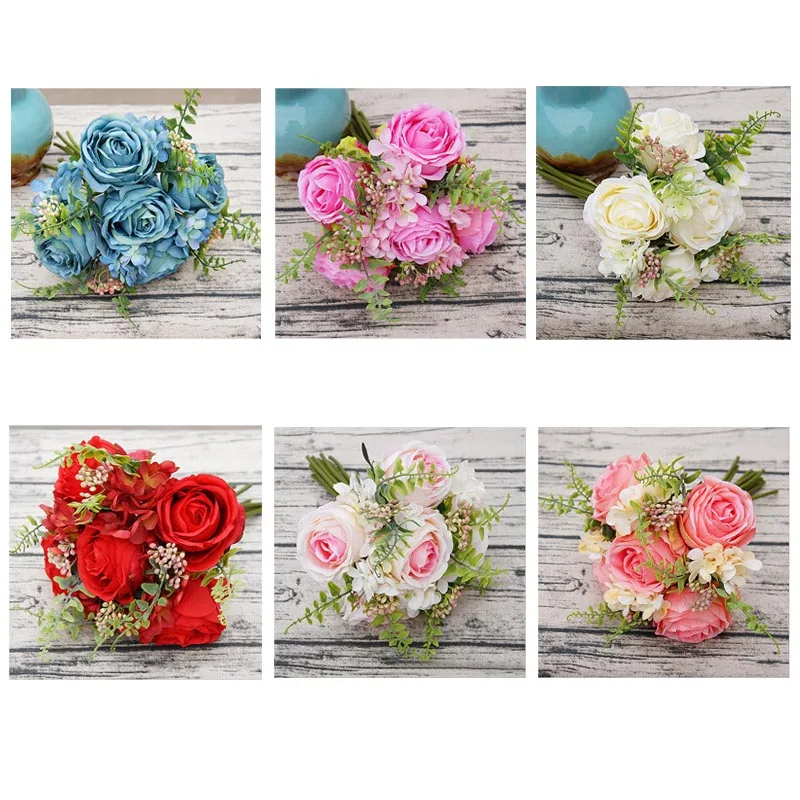 Свадебные романтические Искусственные цветы розы букет из шелка настоящие