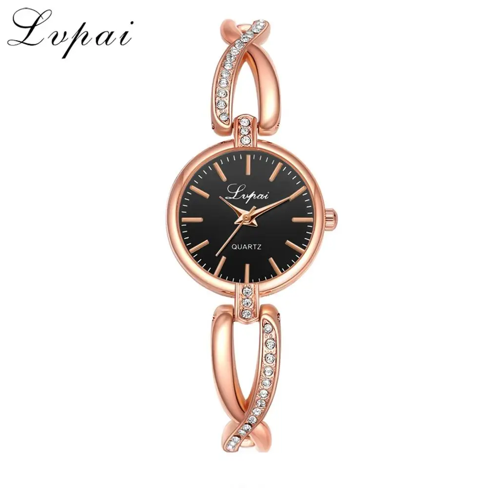 Rose Gold Black P896 Lvpai новые модные часы со стразами женские роскошные брендовые дамские часы из нержавеющей стали Кварцевые часы reloj mujer - Цвет: Rose Gold Black P896