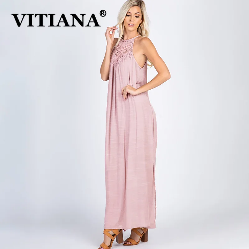 VITIANA женское повседневное пляжное длинное платье лето 2019 Женские однотонные