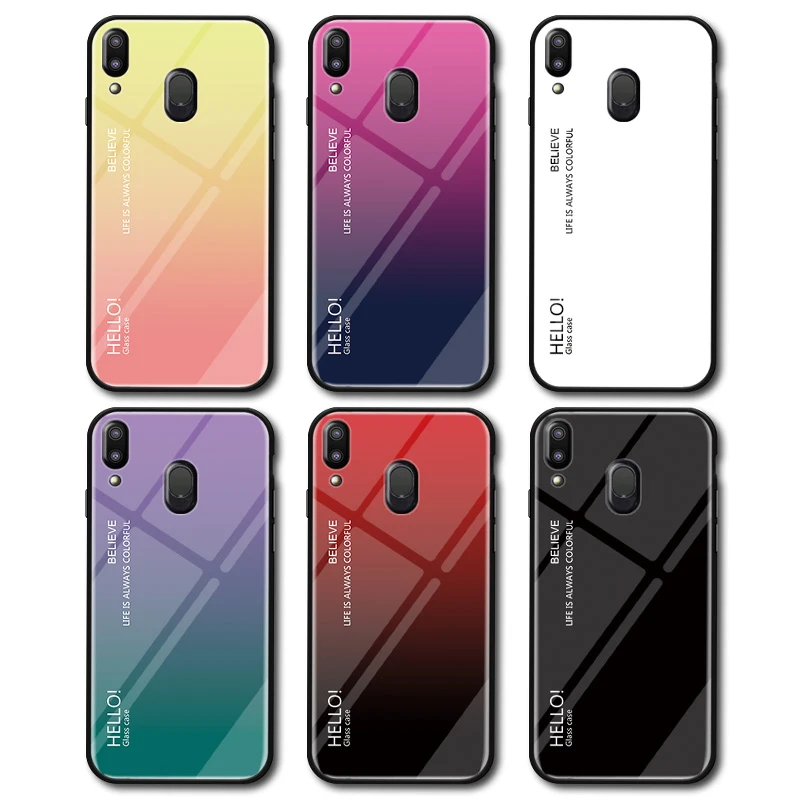 Для samsung Galaxy M20 чехол закаленное Стекло для M10 градиент Цвет задняя крышка мягкий
