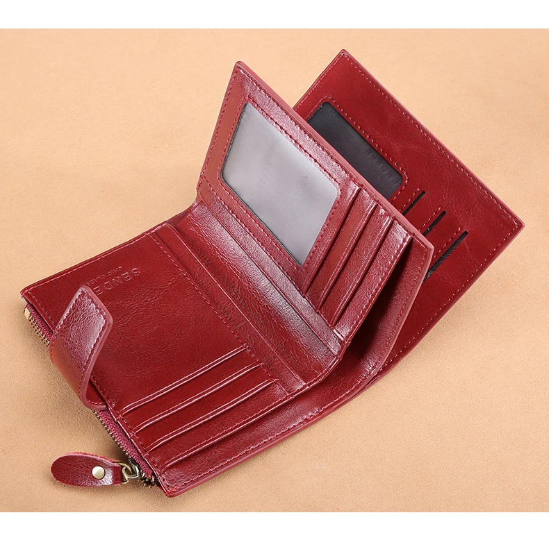 Sendefn RFID женский кошелек, двойной, масло, воск, качественный, брендовый, женский, на молнии и кнопках, короткий, стильный, женский кошелек, 4 цвета, 5191-68