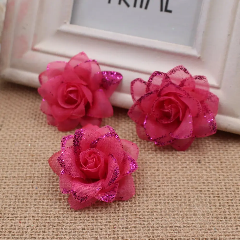 rose Red 10 шт. 4,5 см искусственные розы марлевые Свадебные туфли головной убор, украшенный венком, сделай сам, ремесло, подарок, зажим, искусственные цветы - Цвет: rose Red