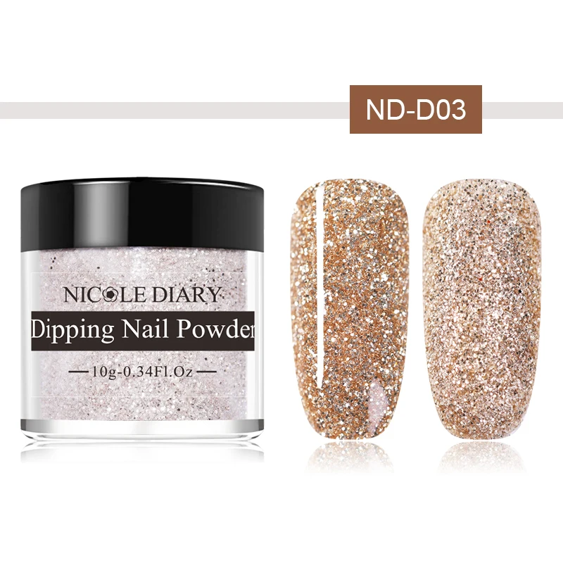 ND-D03 NICOLE Дневник 10 г голографическое погружение ногтей порошковый цветной блеск для ногтей натуральный сухой DIY Дизайн украшения для ногтей - Цвет: ND-D03