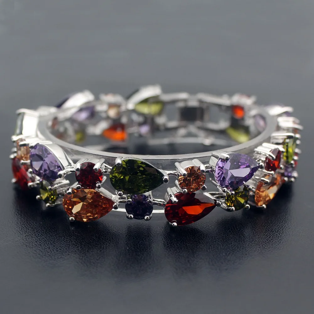 HERMOSA jewelry 34PCS. NATURAL AAA Multicolor Morganite GarnetAmethyst Peridot 925 Sterling Silver Color Bracelet 8&quot DW31 | Украшения и