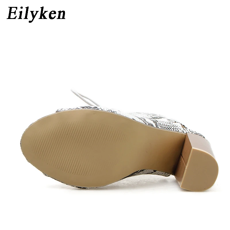 Eilyken/женские ботинки из змеиной кожи; сандалии; женские ботильоны «Челси» на шнуровке с открытым носком и перекрестной шнуровкой; Размеры 35-42