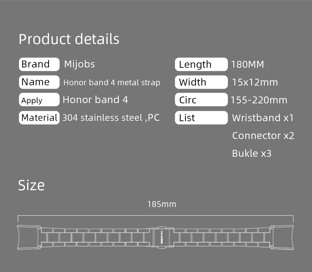 Mijobs металлический ремешок для huawei Honor Band 5 Смарт-часы браслет ремешок для Honor Band 4 ремешок стальной браслет аксессуары