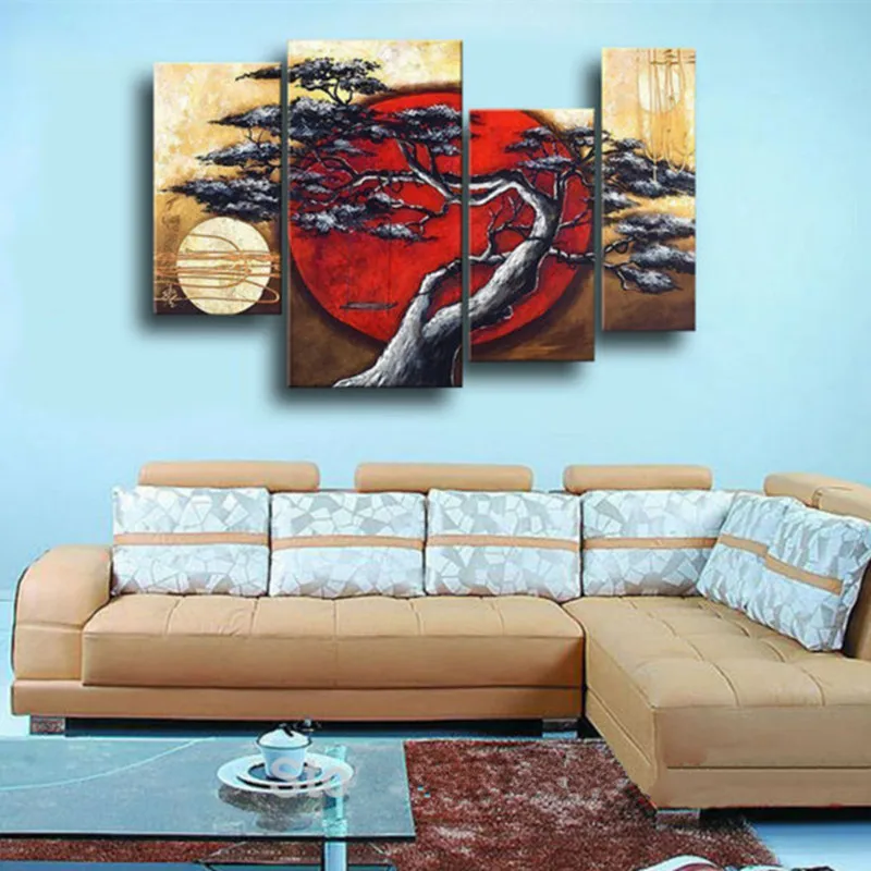 Расписанную абстрактный пейзаж масло Картины на холсте 4 Панель настенная