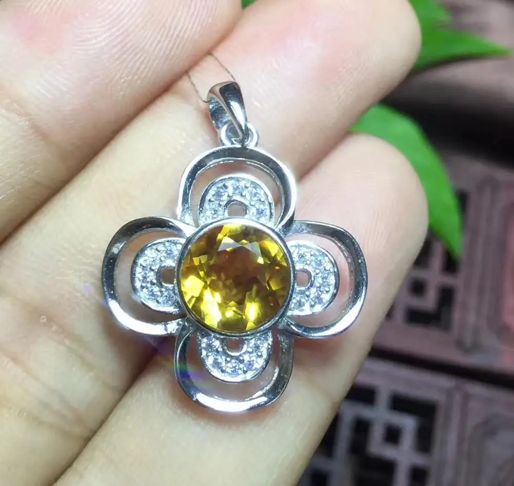 Классический желтый цитрин драгоценный камень кулон для женские серебряные