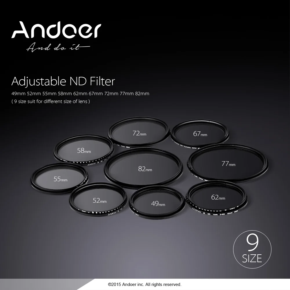 Переменный фильтр Andoer 77 мм ND Fader ND2 to ND400 для цифровой зеркальной камеры Canon Nikon |