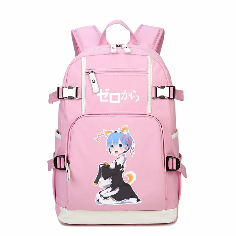 Женский холщовый рюкзак с принтом Rem Ram Cos ранец для ноутбука надписью Re:Life in a different