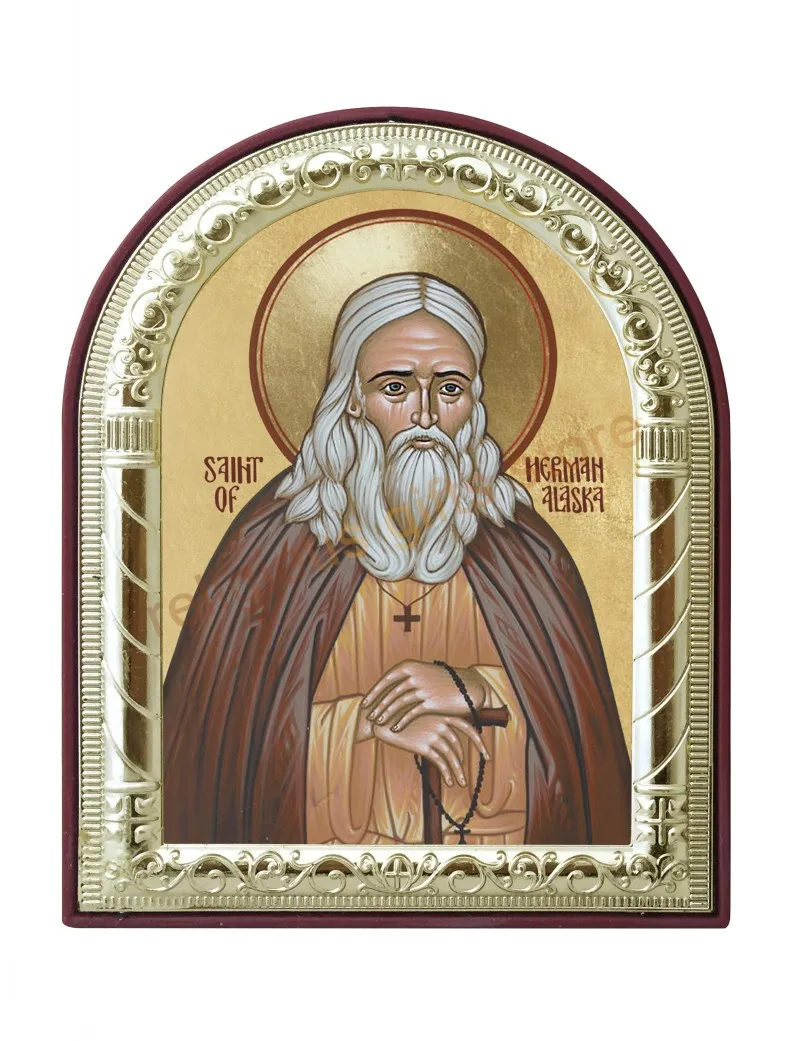 byzantine art catholic pictures of saint Herman Alaska silver metal Gilded the plastic frame home decor christian gifts | Дом и сад