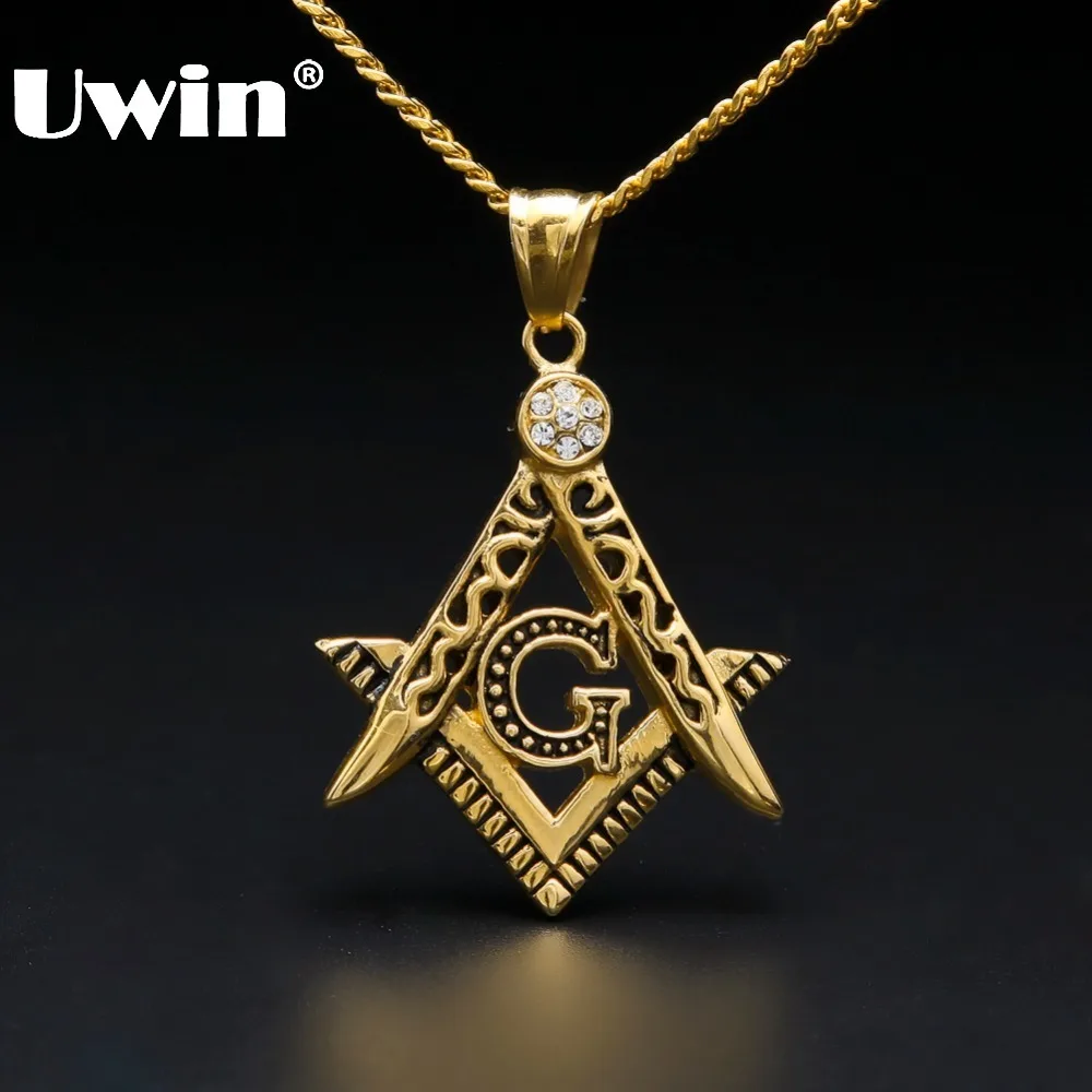 Золотой цвет хип хоп ледяной кулон G ожерелье начальный символ масонов компас