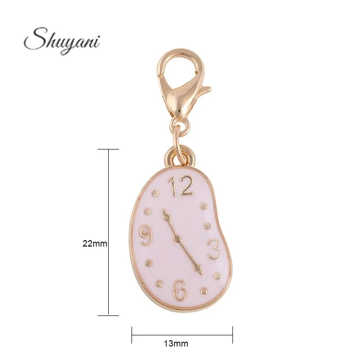 

20 шт./лот Бесплатная доставка Золотой цвет эмаль розовый будильник Подвески кулон для стеклянного живого медальона ожерелья DIY фурнитура