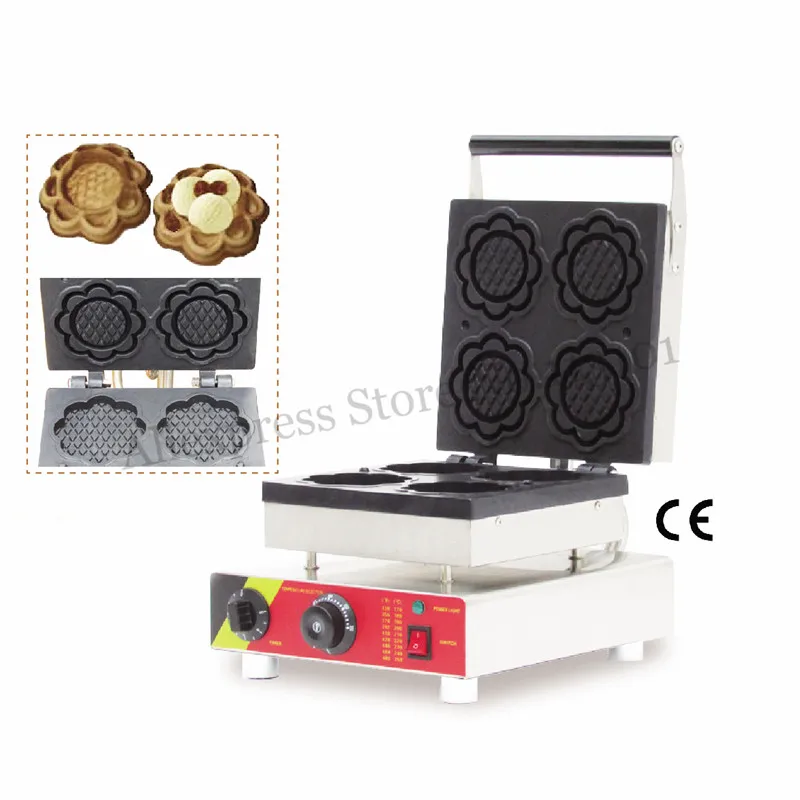 

Commercial Ice Cream Bowl Waffle Machine Nonstick Flower-shape Cake Baker 4 Molds 110V/220V 1500W CE Approval for Restaurants