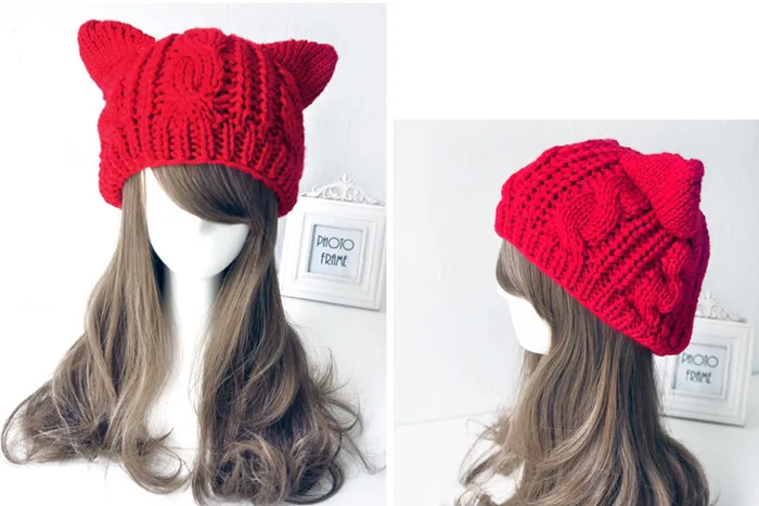 

Fashion Women Lady Girls Warm Knitting Wool Cute Cat Ear Beanie Hat, Winter Ski Cap Superacid Stretch