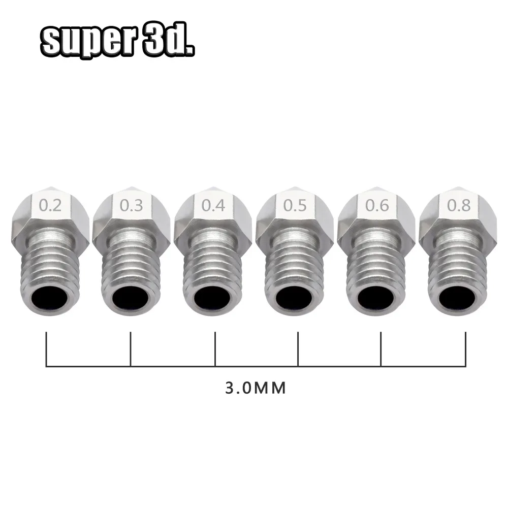 5 шт./лот 3D принтер MK8 сопло из нержавеющей стали 0 2 мм/0 3 4 5/0 6/0 8 мм M6 резьба для 1 75 и