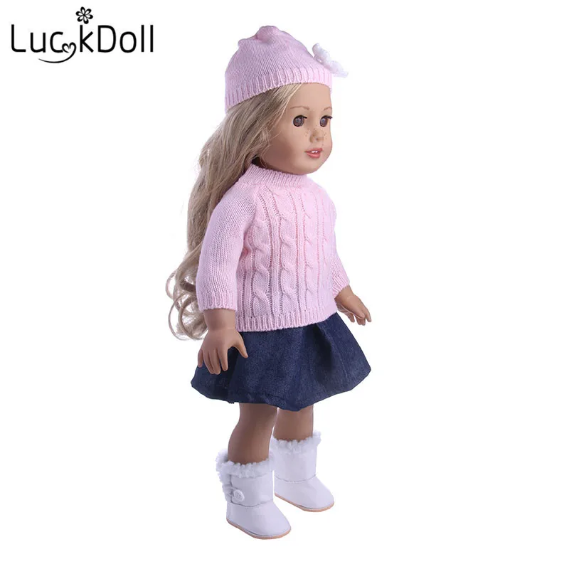 Вязаный свитер LUCKDOLL Джинсовая юбка очки для 18 дюймов американский размер 43 см