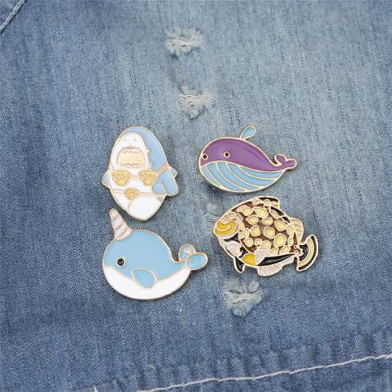 WKOUD Sea cuties pin мультипликационный Милый Забавный КИТ Акула уродливая эмаль булавка