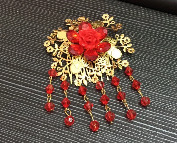 HIMSTORY Свадебный китайский традиционный золотой тон красная розовая бусина