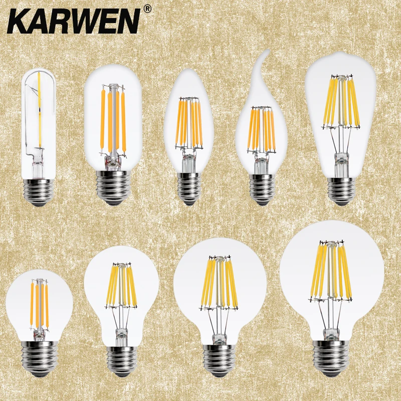 Светодиодная лампа KARWEN E14 E27 2 Вт 4 6 8 AC 220 В ретро антикварная стеклянная Эдисона