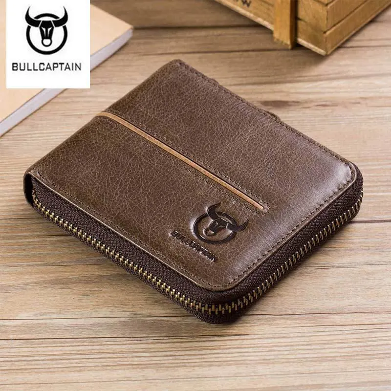 BULLCAPTAIN 100% мужской кошелек из натуральной кожи RFID новинка на молнии короткие