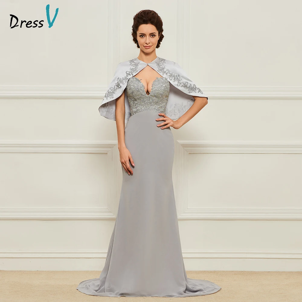 Dressv серебряное длинное платье для матери невесты с вырезом в пол без рукавов