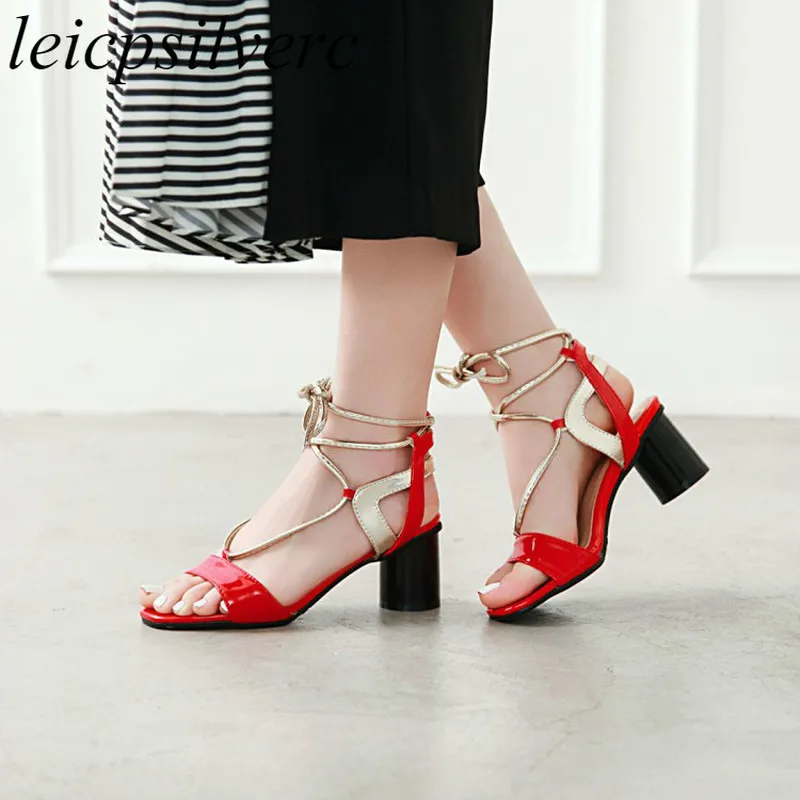Women's Sandals High Heel Lace Up Peep Toe Ankle Strap Pu Mixed-colors 2019 New Sexy Fashion Casual Sweet Black White Pink Red | Обувь