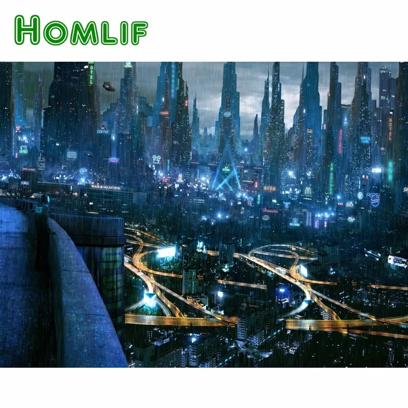 HOMLIF камни в форме ромба/круглый дрель 5D DIY алмазная живопись &quotДождь ночной