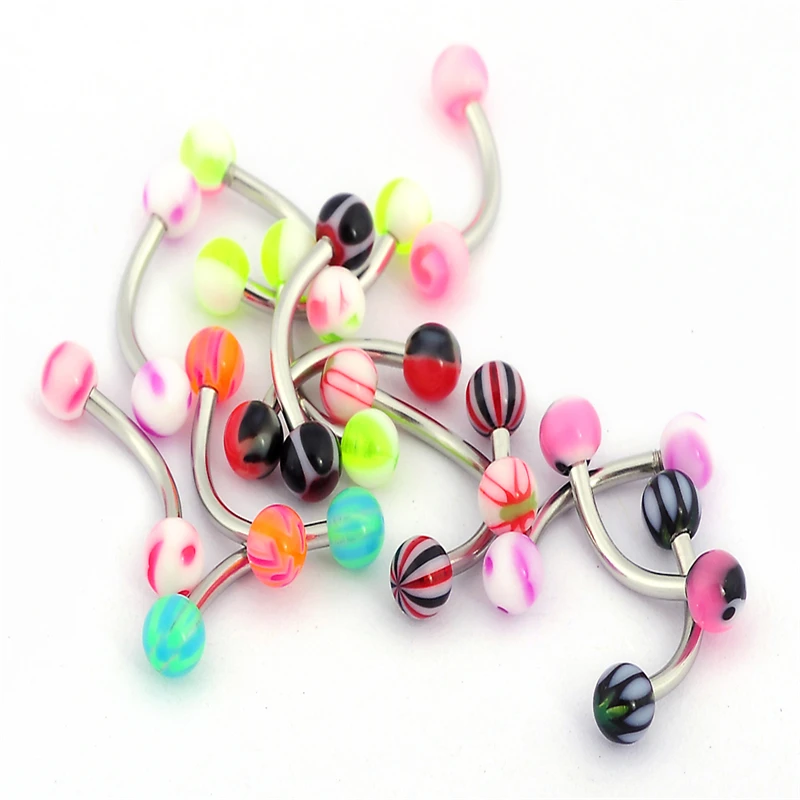 PINKSEE Lot 10pcs Stainless Steel Acrylic Ball Belly Button Navel Ring Stud Body Piercing Jewelry |