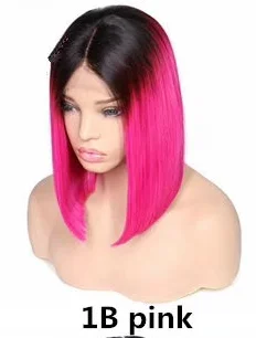 1B Pink 9 модель на выбор Красочные Короткие прямые парики из человеческих волос - Цвет волос: 1B Pink